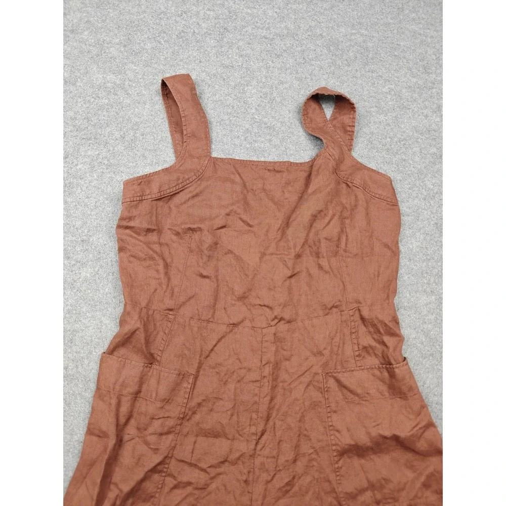 Everlane Jumpsuit Womens 16 Brown Linen Square Neck Sleeveless Wide Leg Pockets